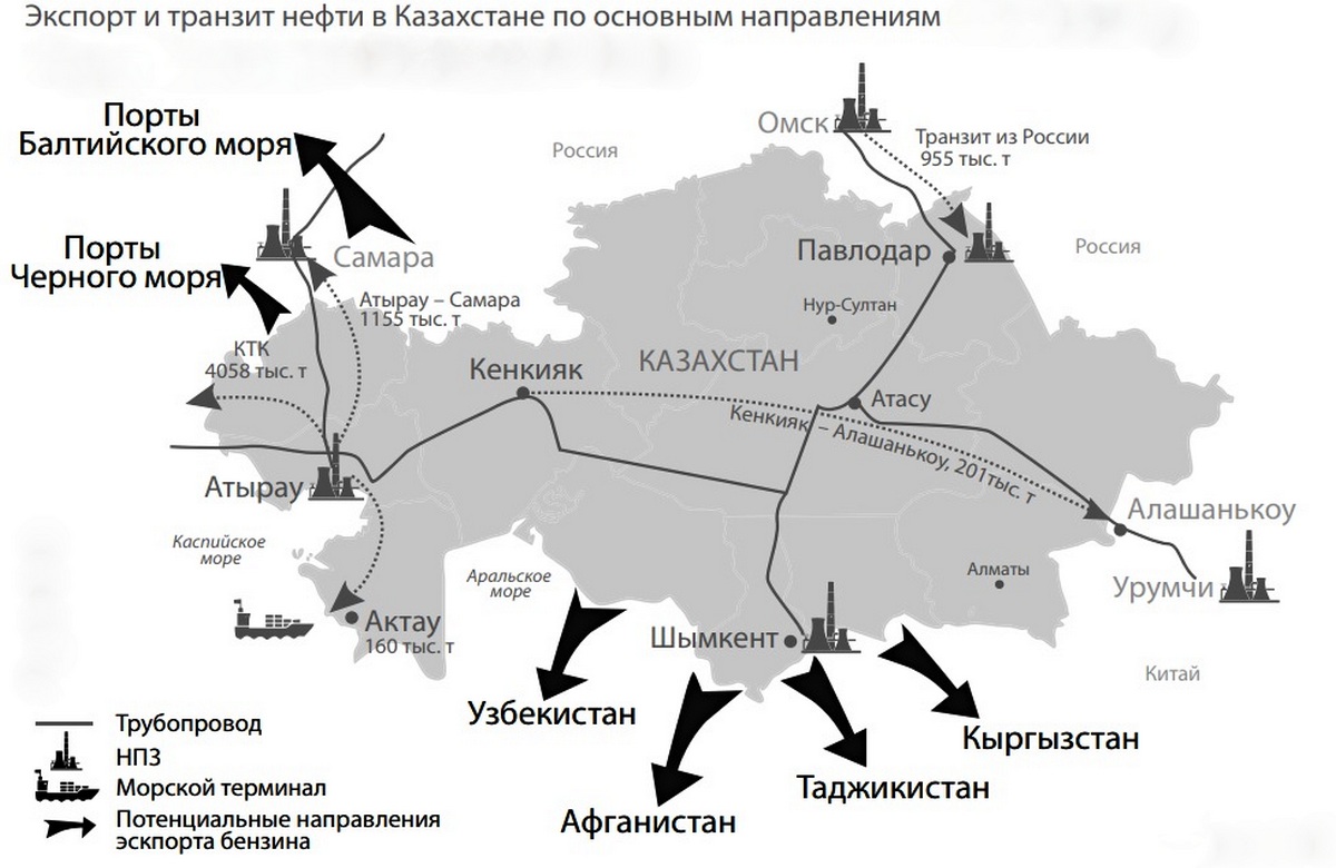 Через казахстан. Нефтяные трубопроводы Казахстана. Схема нефтепроводов из Казахстана. Экспорт нефти из Казахстана.